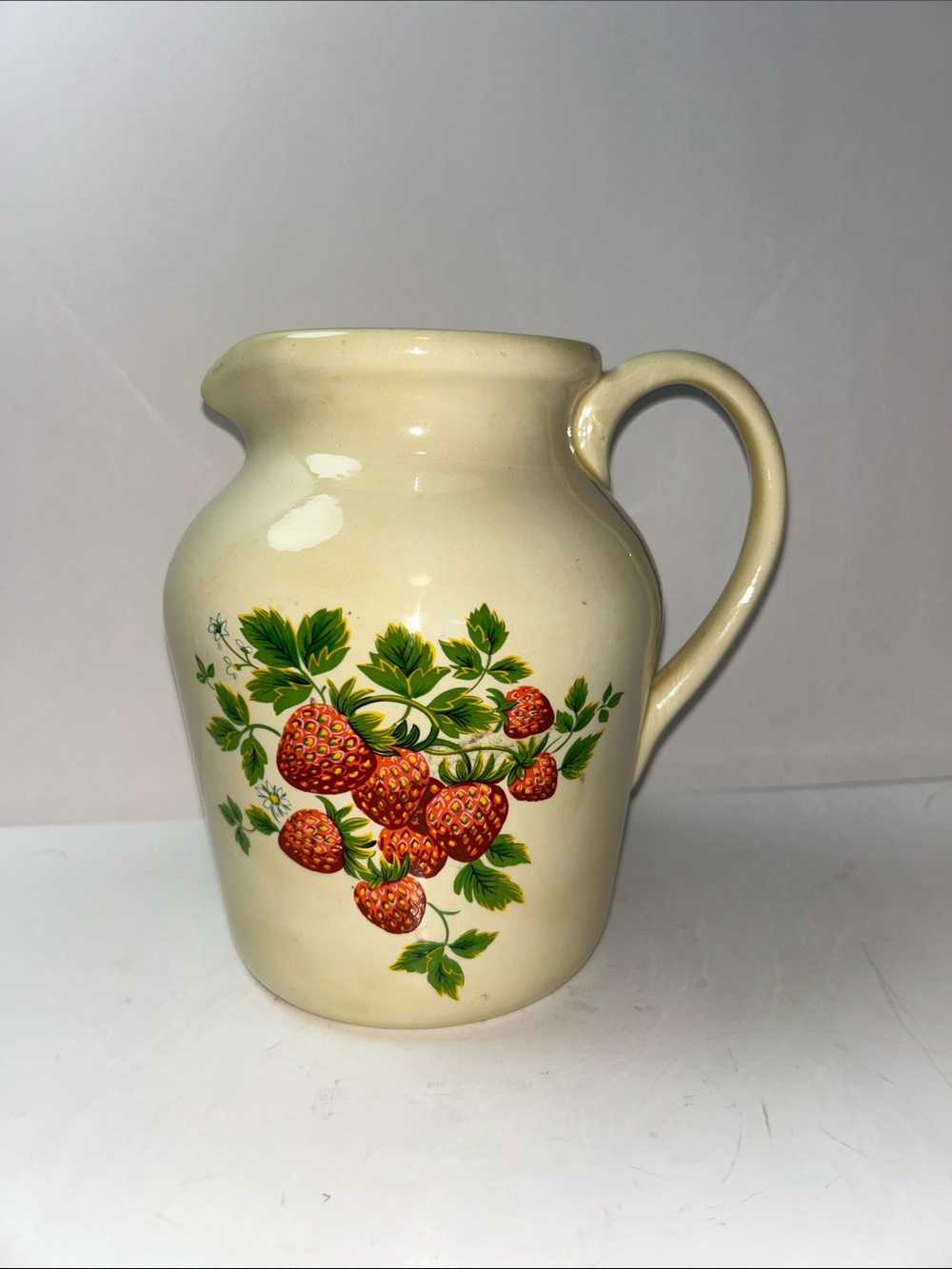 Vintage Unmarked Pottery Strawberry Pattern Ceramic Creamer or Syrup Pitcher - Picture 3 of 15